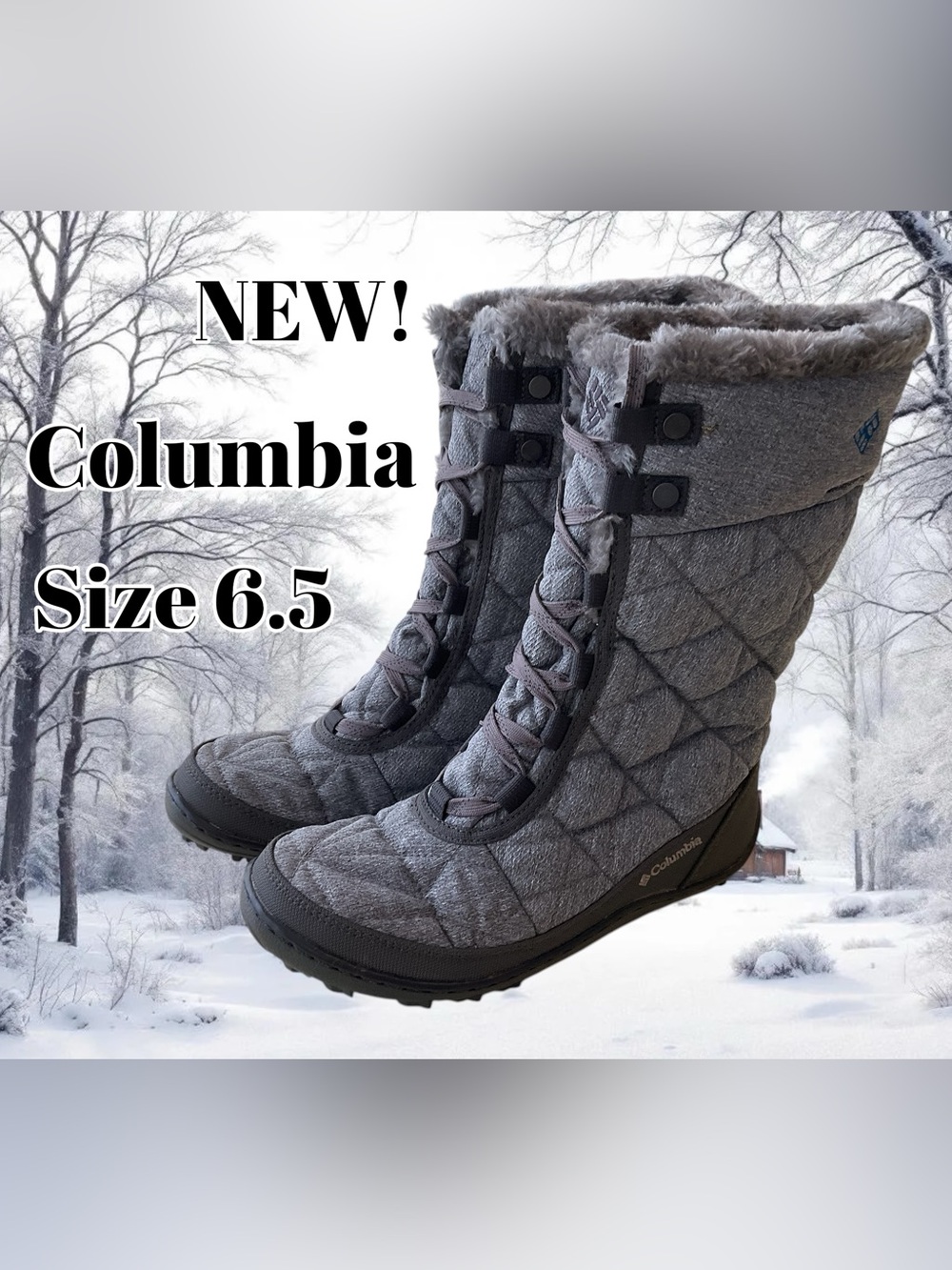 Columbia Gray Quilted Faux-Fur Winter Boots, Size 6.5, NEW!
